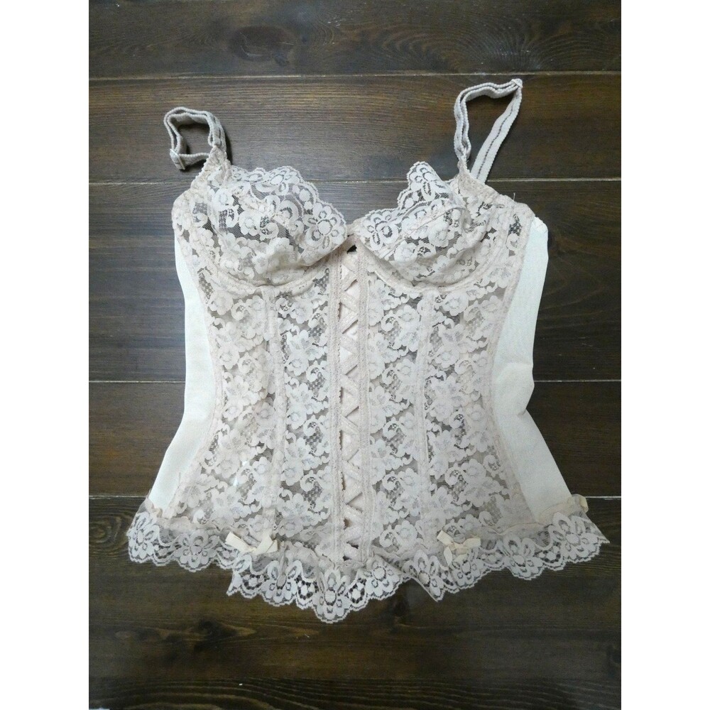 VTG Escora Western Germany Women's 34B Beige Lace Bustier Lingerie Top Corset